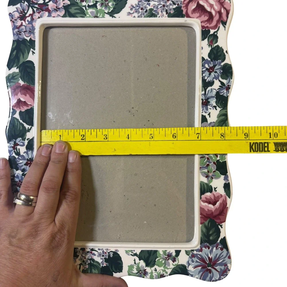 Vintage Floral Ceramic Picture Frame‎ Scalloped Edge Pink Rose Chintz 12x10